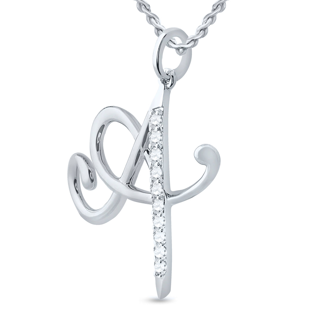 10kt White Gold Women's Diamond Initial A Pendant 1/8 ctw