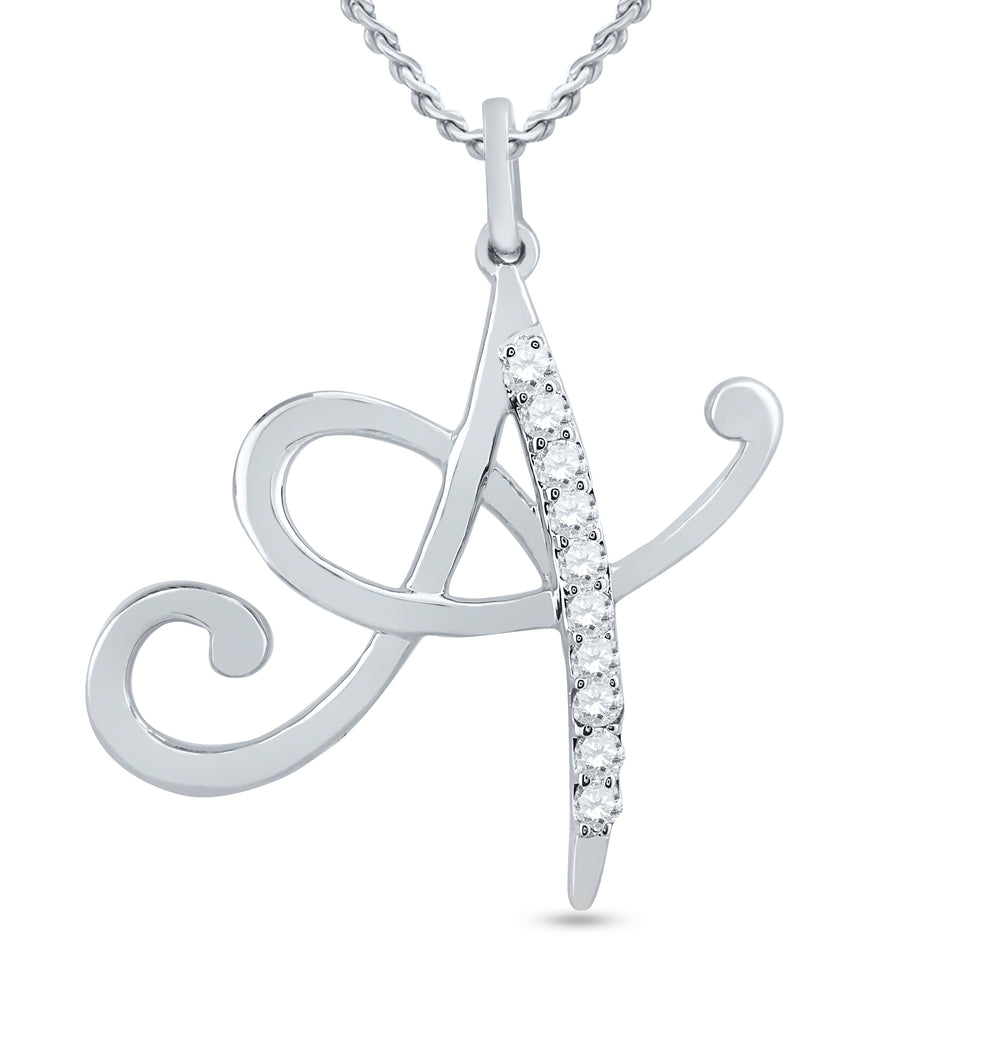 10kt White Gold Women's Diamond Initial A Pendant 1/8 ctw - view 2