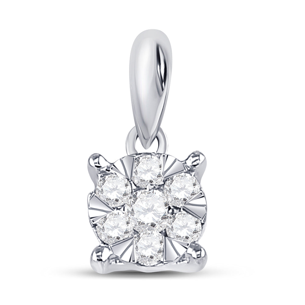 14kt White Gold Women's Diamond Fashion Cluster Pendant 1/4 ctw