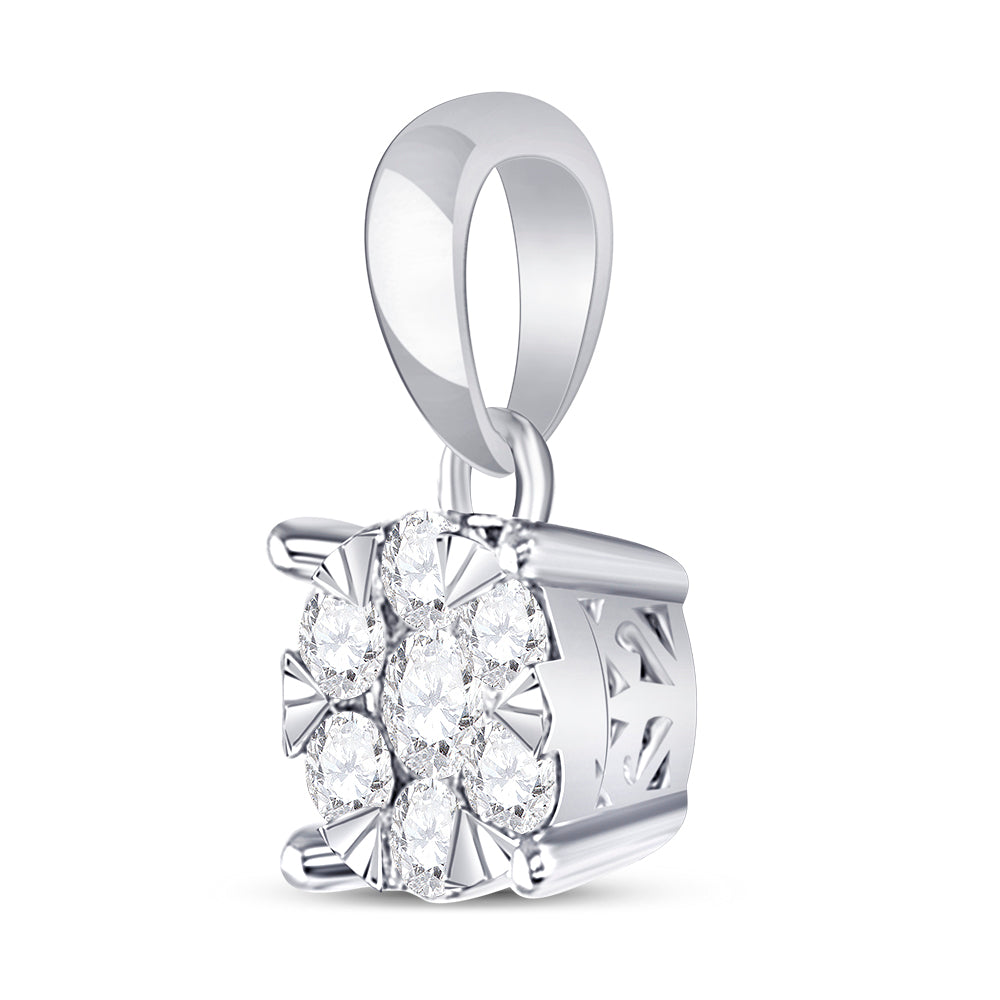 14kt White Gold Women's Diamond Flower Cluster Pendant 1/4 ctw