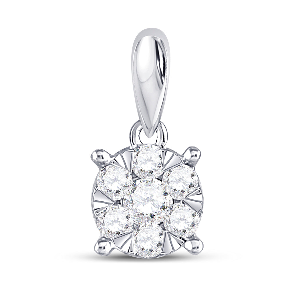 14kt White Gold Women's Diamond Flower Cluster Pendant 1/4 ctw - view 2