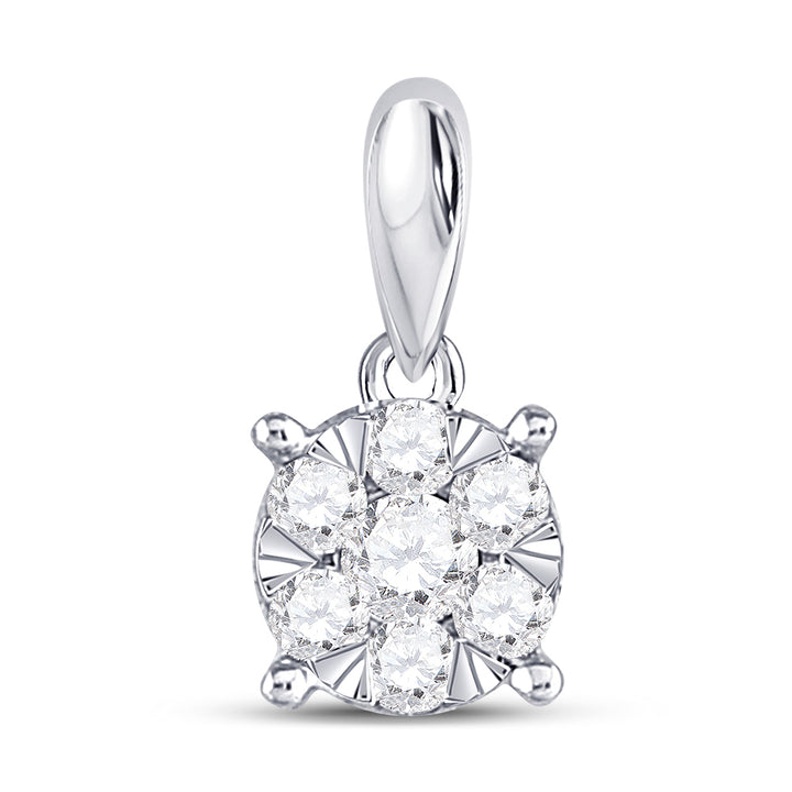 14kt White Gold Women's Diamond Flower Cluster Pendant 1/4 ctw - view 2
