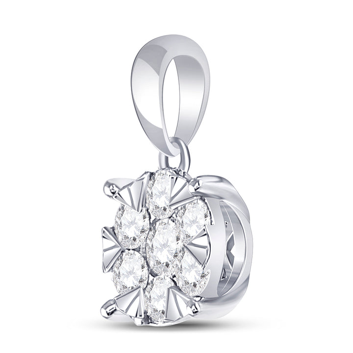 14kt White Gold Women's Diamond Flower Cluster Pendant 1/2 ctw
