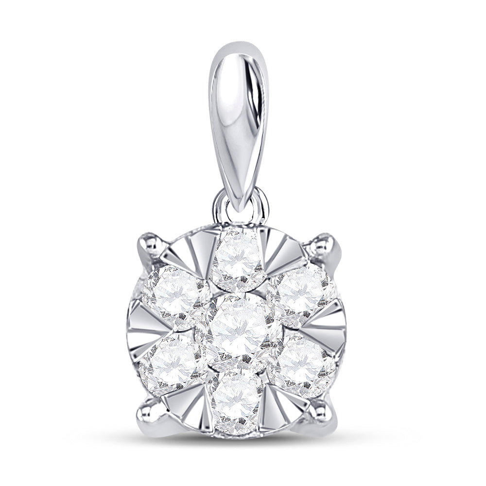 14kt White Gold Women's Diamond Flower Cluster Pendant 1/2 ctw - view 2