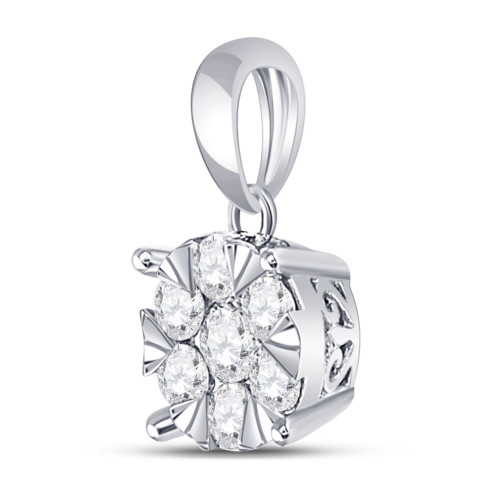 14kt White Gold Women's Diamond Flower Cluster Pendant 1/2 ctw