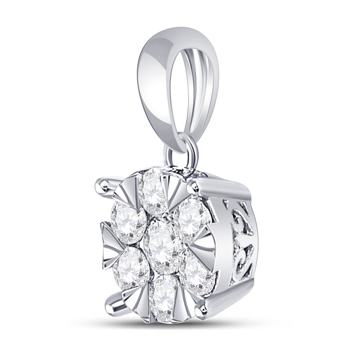 14kt White Gold Women's Diamond Flower Cluster Pendant 1/2 ctw