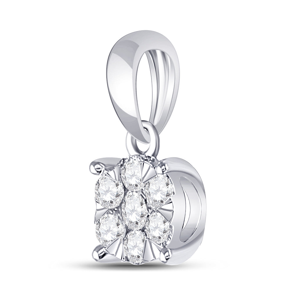 14kt White Gold Women's Diamond Flower Cluster Pendant 1/5 ctw
