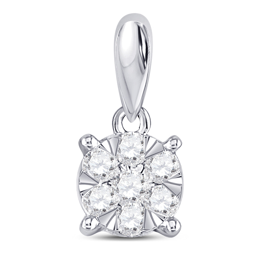 14kt White Gold Women's Diamond Flower Cluster Pendant 1/5 ctw - view 2