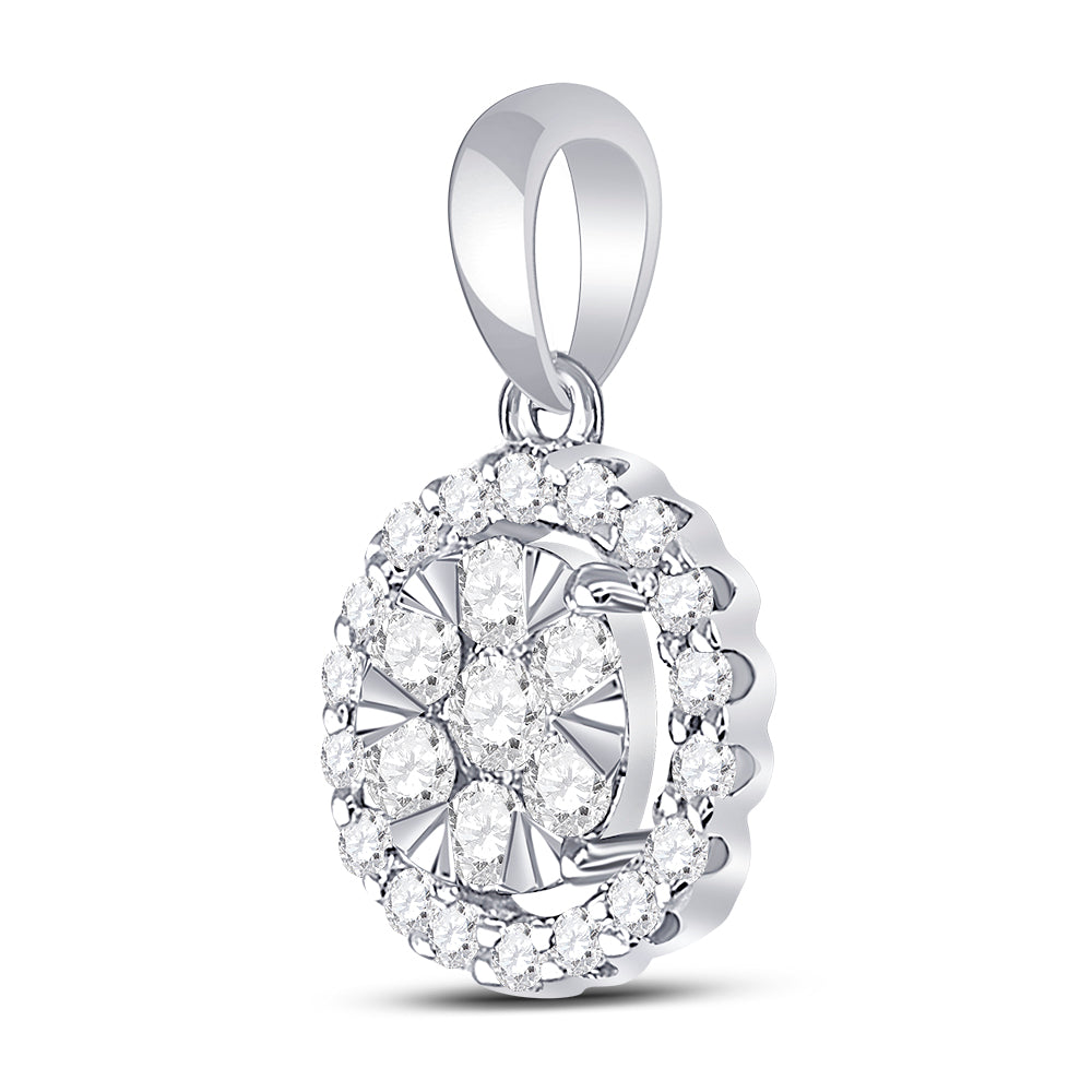 14kt White Gold Women's Diamond Halo Flower Cluster Pendant 3/4 ctw
