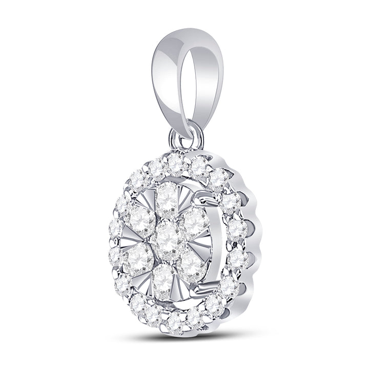 14kt White Gold Women's Diamond Halo Flower Cluster Pendant 3/4 ctw
