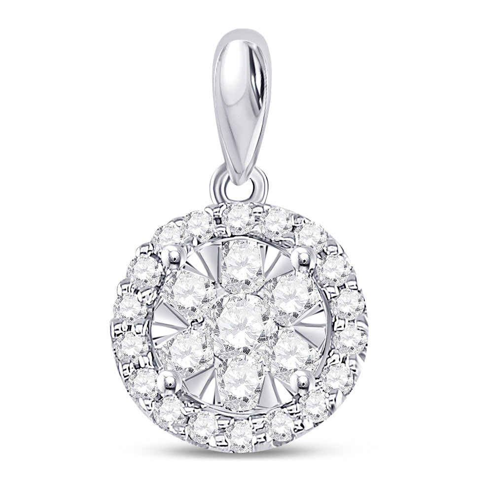 14kt White Gold Women's Diamond Halo Flower Cluster Pendant 3/4 ctw - view 2