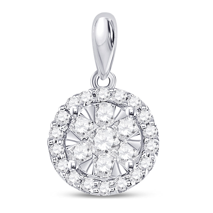 14kt White Gold Women's Diamond Halo Flower Cluster Pendant 3/4 ctw - view 2