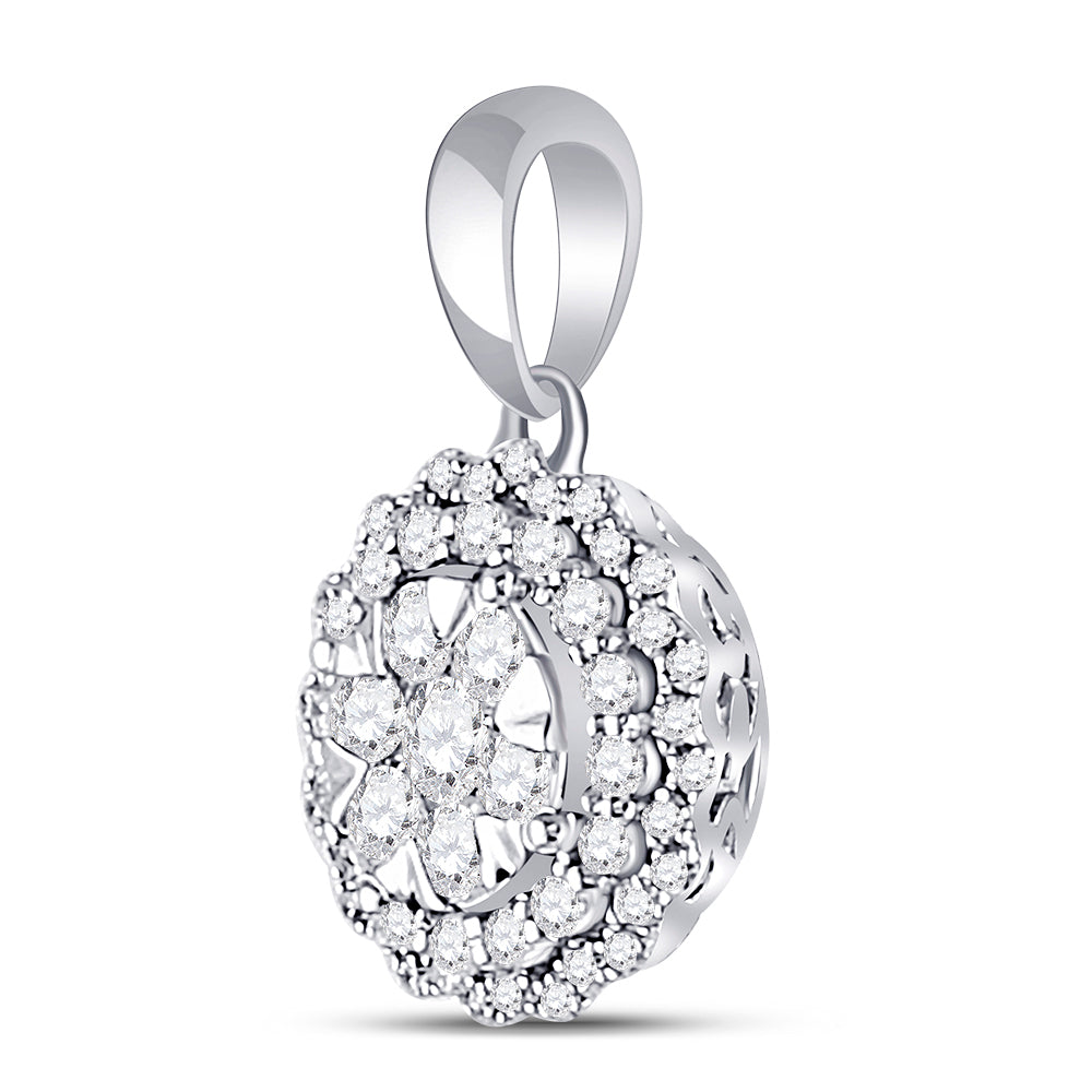 14kt White Gold Women's Diamond Flower Cluster Pendant 1/2 ctw