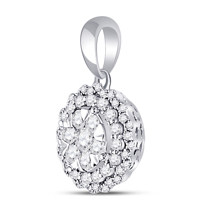 14kt White Gold Women's Diamond Flower Cluster Pendant 1/2 ctw