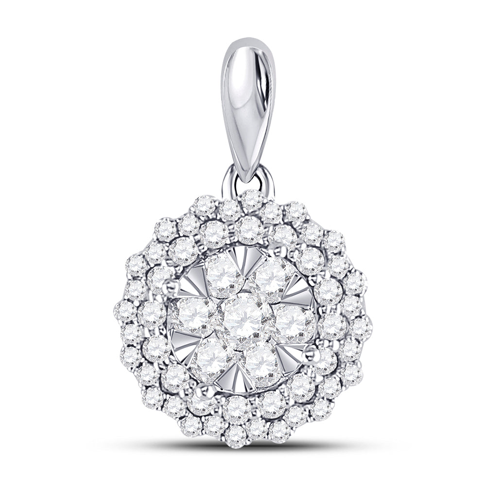 14kt White Gold Women's Diamond Flower Cluster Pendant 1/2 ctw - view 2