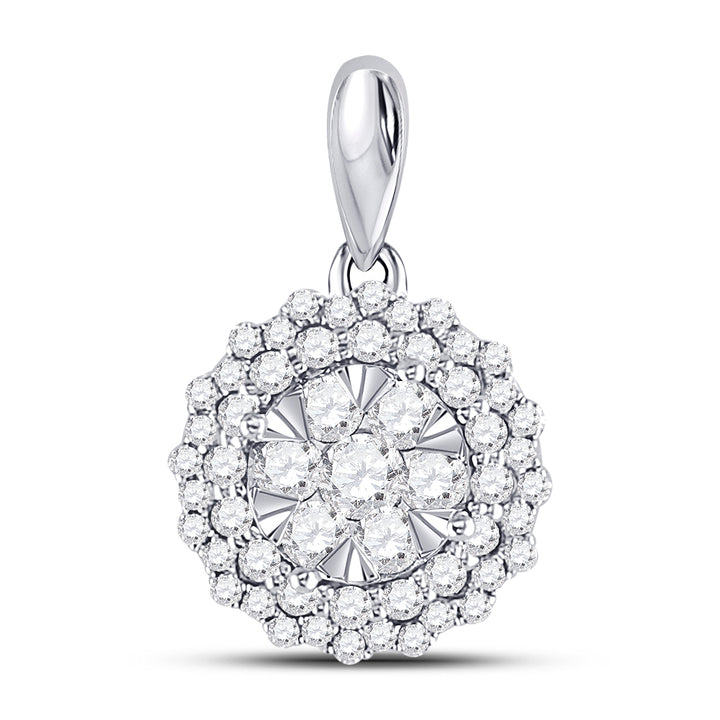 14kt White Gold Women's Diamond Flower Cluster Pendant 1/2 ctw - view 2