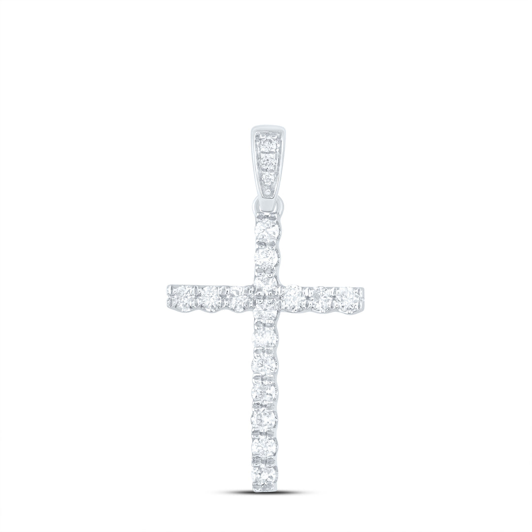 14kt White Gold Women's Diamond Cross Faith Pendant 1/4 ctw
