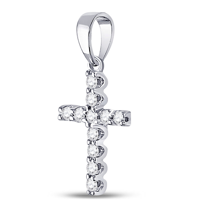 14kt White Gold Womens Round Diamond Faith Cross Pendant 1/5 Cttw