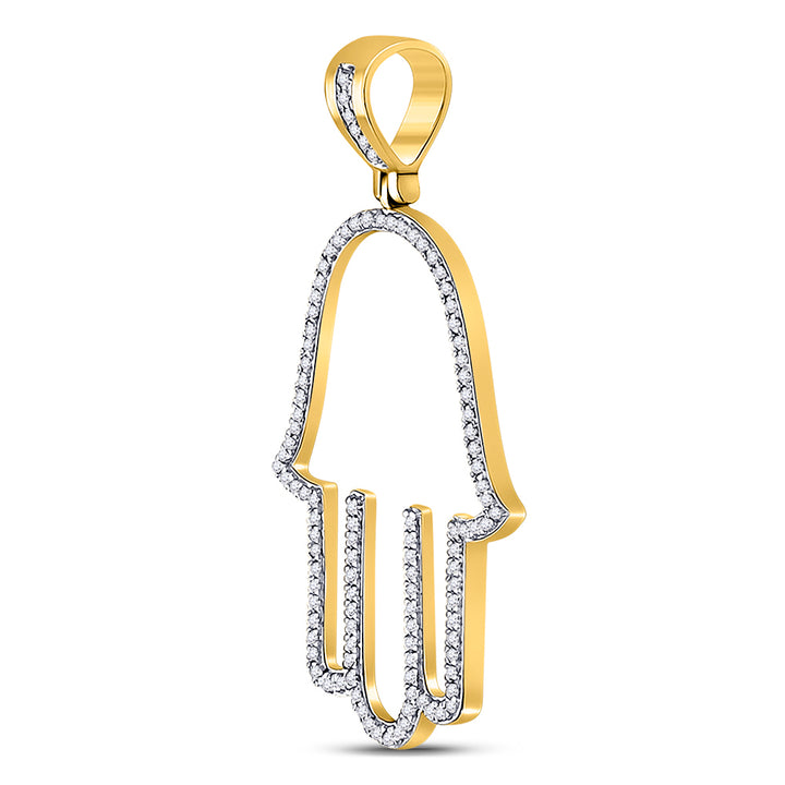 10kt Yellow Gold Men's Diamond Hamsa Fatima Hand Charm Pendant 1/3 ctw