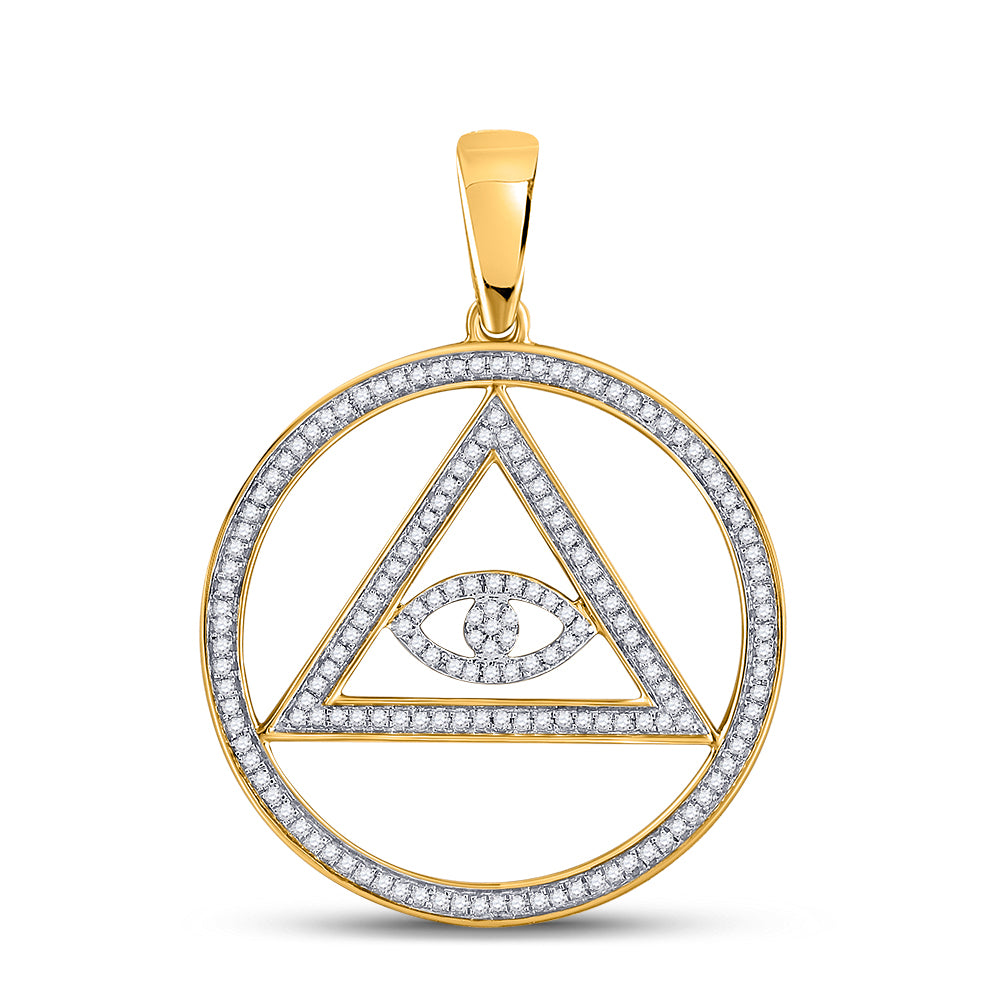 10kt Yellow Gold Men's Diamond All-Seeing Eye of Providence Charm Pendant 1/2 ctw