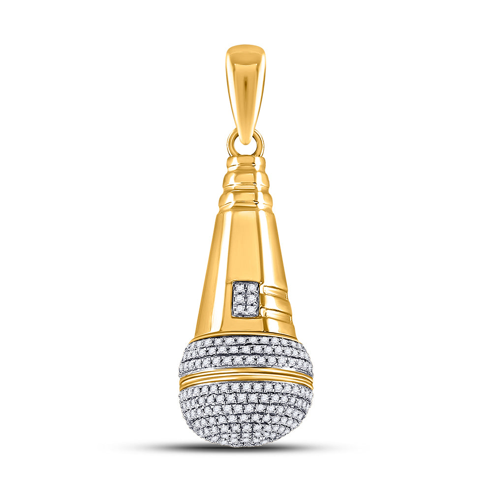 10kt Yellow Gold Men's Diamond Microphone Charm Pendant 1-1/5 ctw