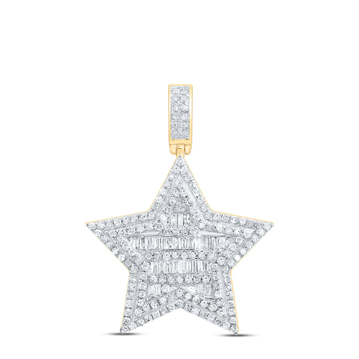 10kt Yellow Gold Men's Baguette Diamond Star Charm Pendant 3/4 ctw