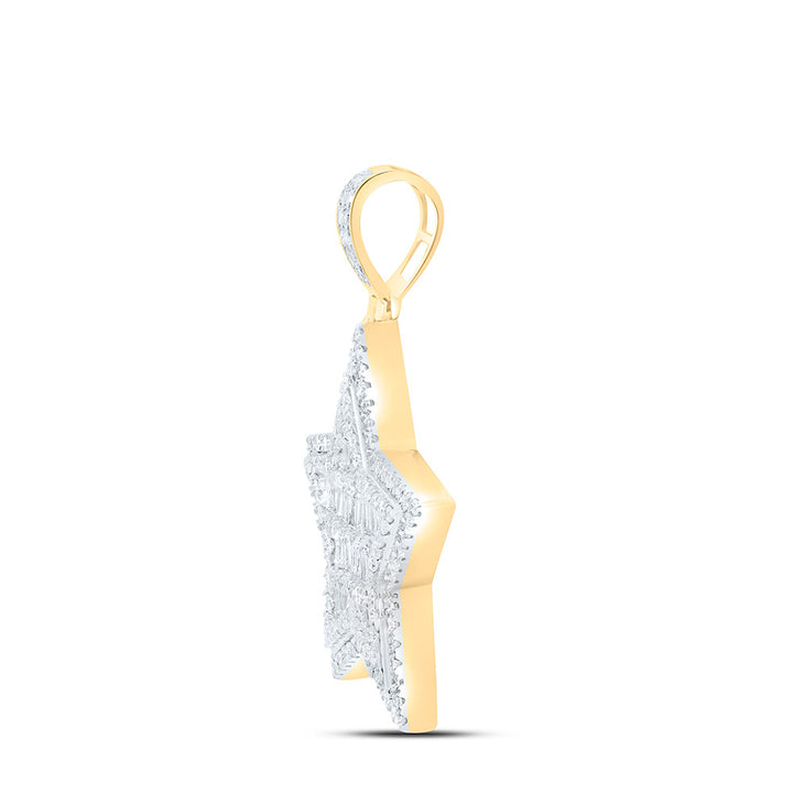 10kt Yellow Gold Men's Baguette Diamond Star Charm Pendant 3/4 ctw - view 2