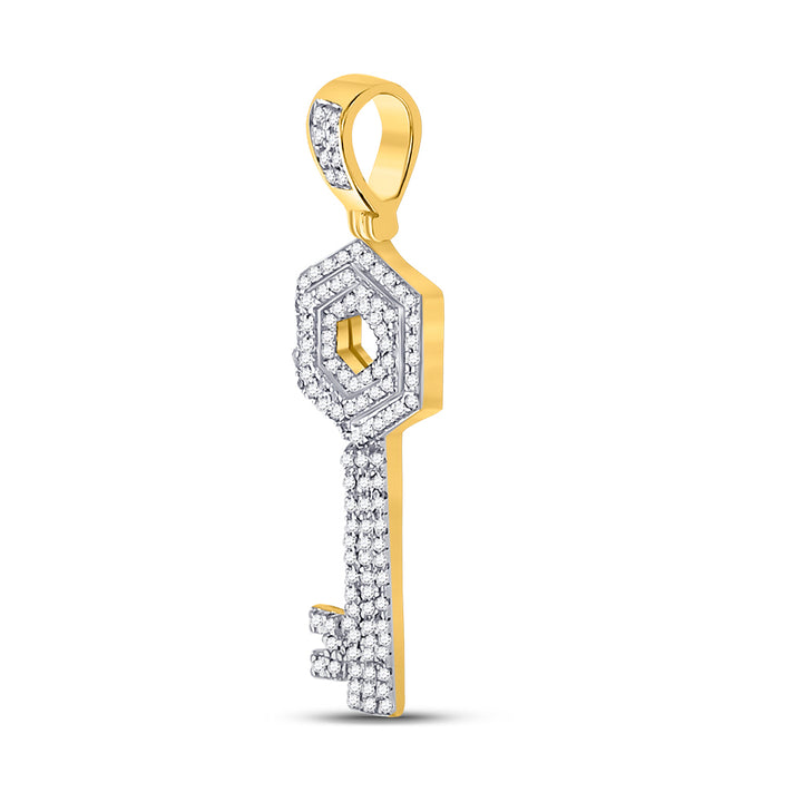 10kt Yellow Gold Men's Round Diamond Key Charm Pendant 1/2 ctw