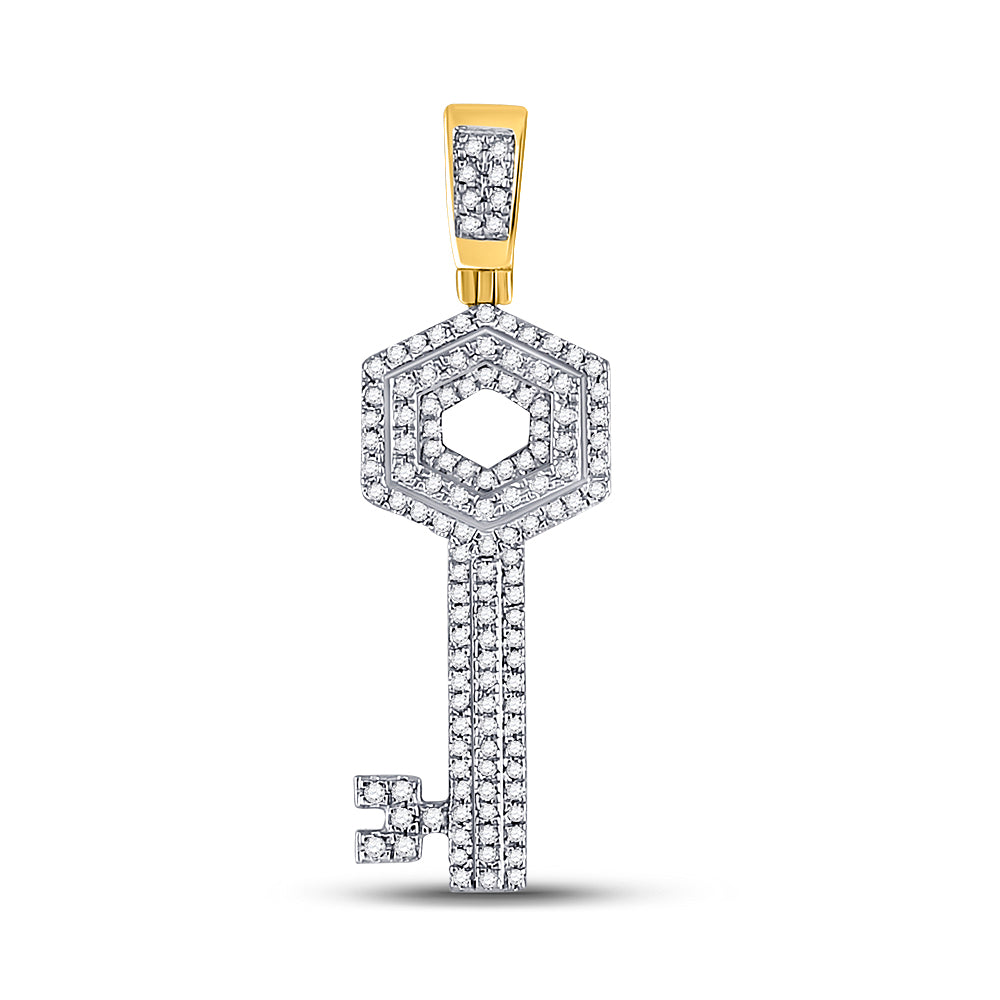 10kt Yellow Gold Men's Round Diamond Key Charm Pendant 1/2 ctw - view 2