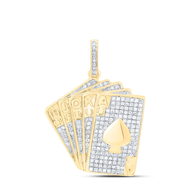 10kt Yellow Gold Men's Diamond Royal Flush Charm Pendant 5/8 ctw - view 2