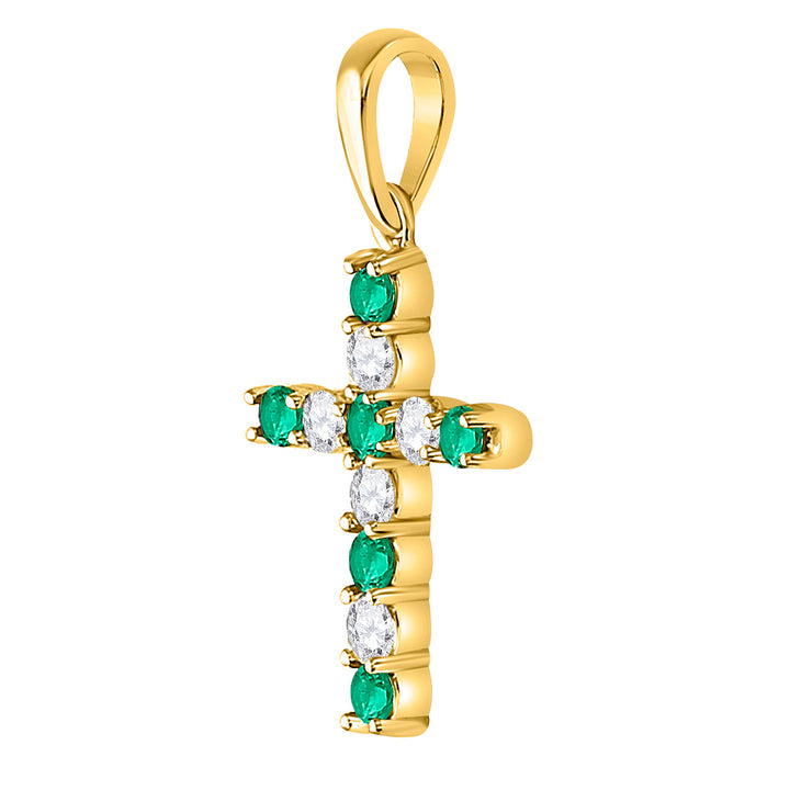 10kt Yellow Gold Women's Lab-Created Emerald Cross Pendant 1/3 ctw