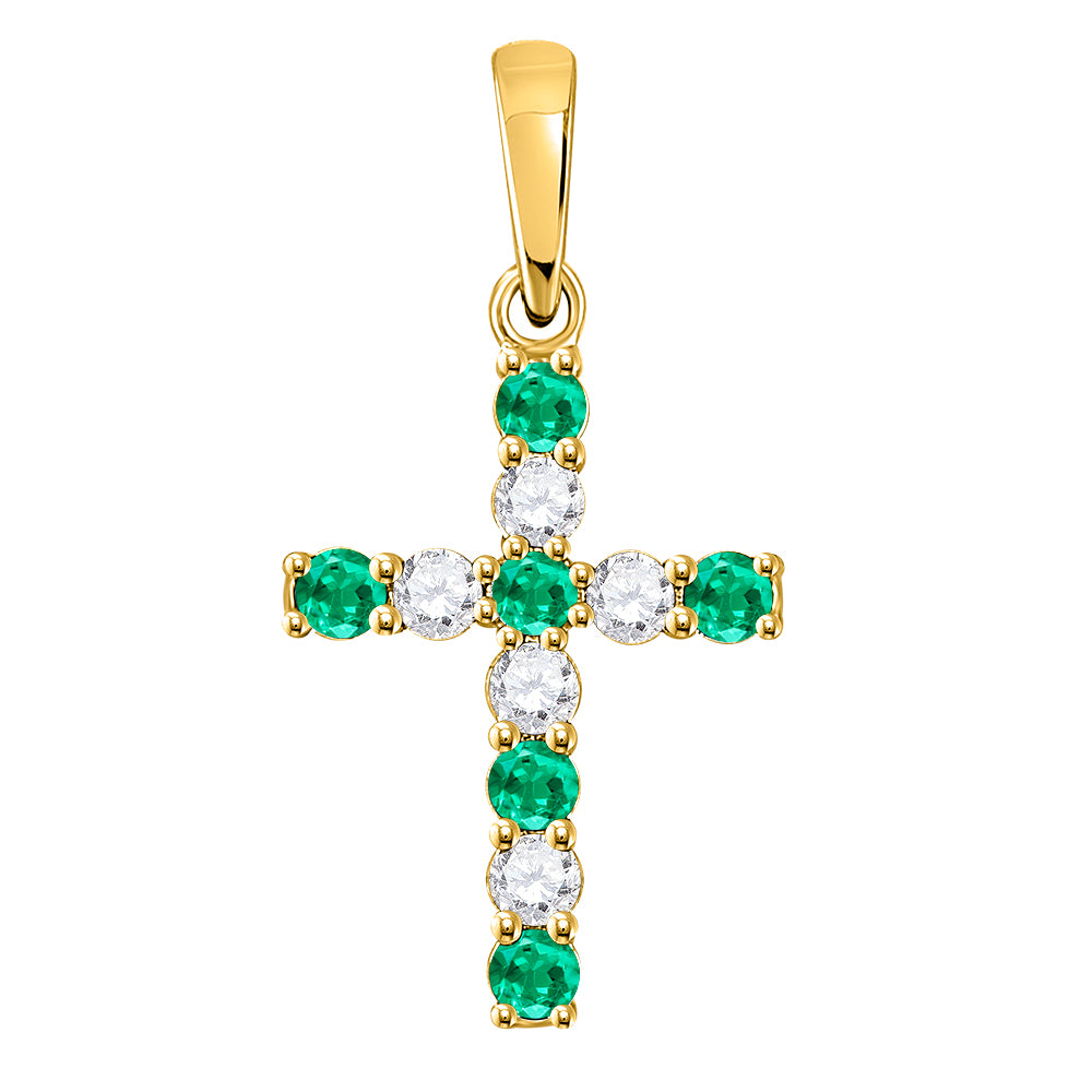 10kt Yellow Gold Women's Lab-Created Emerald Cross Pendant 1/3 ctw - view 2