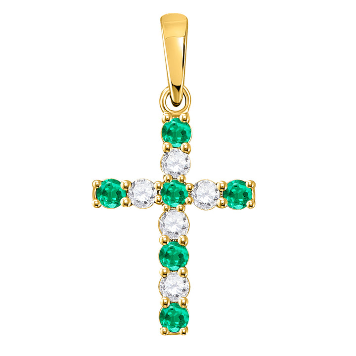 10kt Yellow Gold Women's Lab-Created Emerald Cross Pendant 1/3 ctw - view 2
