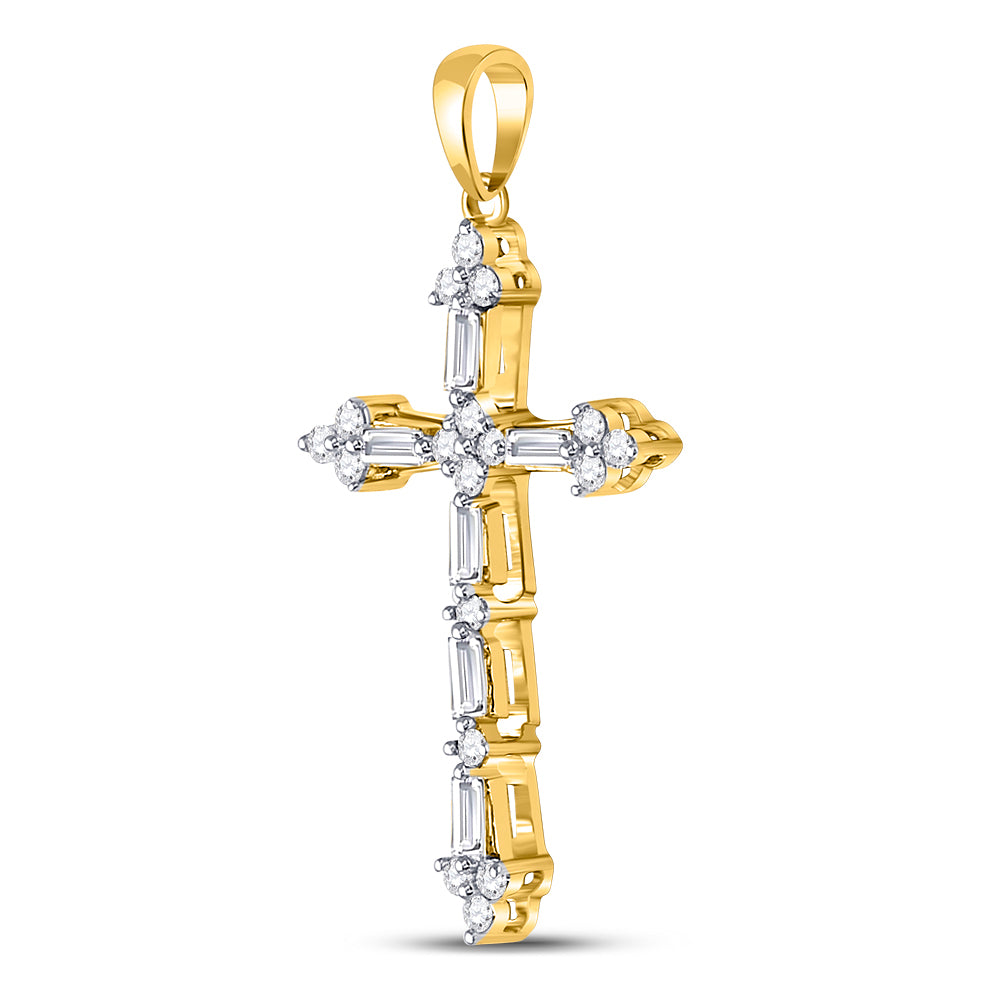 10kt Yellow Gold Women's Baguette Diamond Cross Faith Pendant 1/2 ctw
