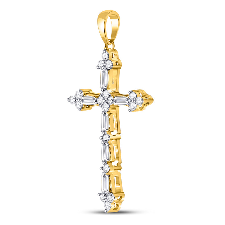 10kt Yellow Gold Women's Baguette Diamond Cross Faith Pendant 1/2 ctw