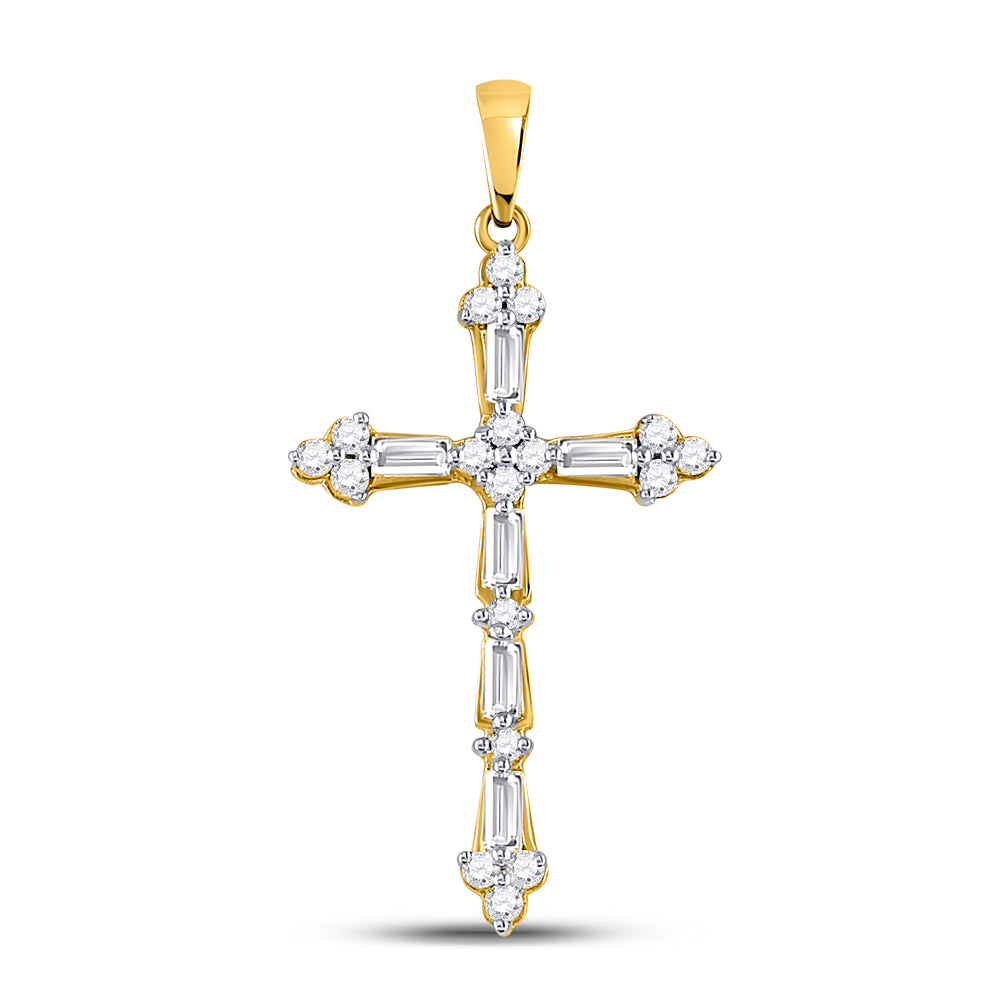 10kt Yellow Gold Women's Baguette Diamond Cross Faith Pendant 1/2 ctw - view 2