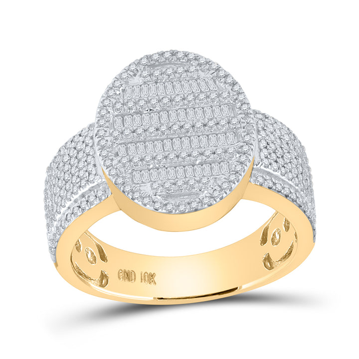 10kt Yellow Gold Mens Baguette Diamond Oval Cluster Ring 1.00 Cttw
