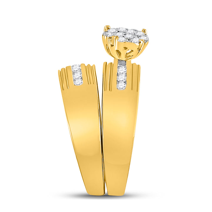 10kt Yellow Gold His Hers Round Diamond Solitaire Matching Bridal Wedding Ring Band Set 1.00 Cttw