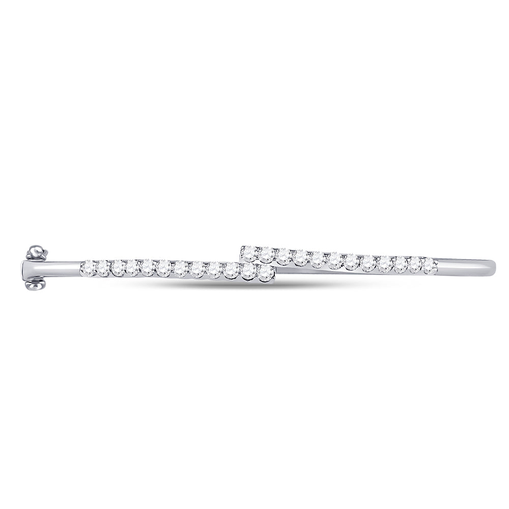 14kt White Gold Women's Diamond Bypass Bangle Bracelet 1 ctw