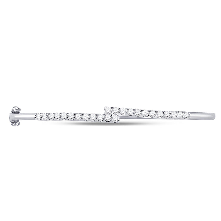14kt White Gold Women's Diamond Bypass Bangle Bracelet 1 ctw