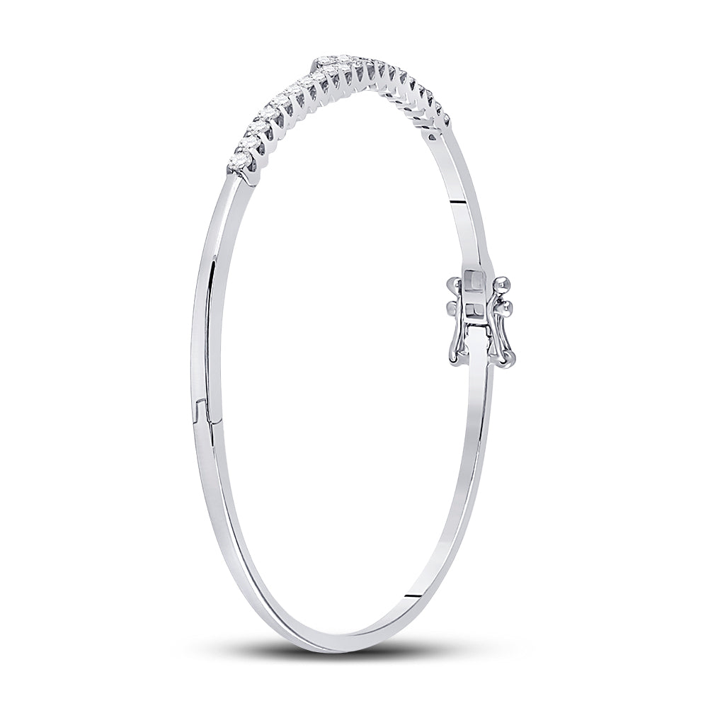 14kt White Gold Women's Diamond Bypass Bangle Bracelet 1 ctw - view 2