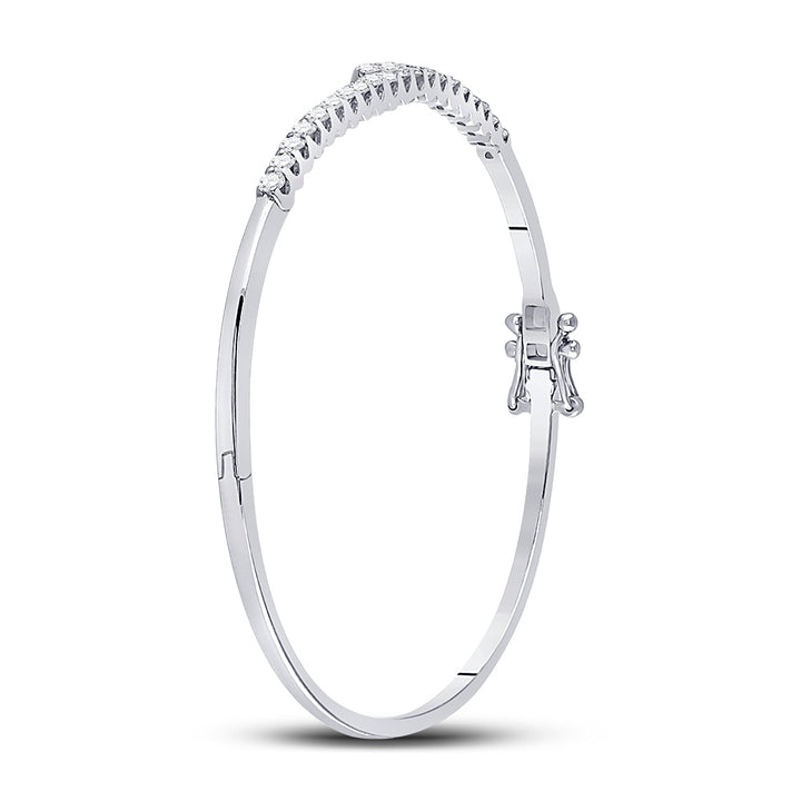 14kt White Gold Women's Diamond Bypass Bangle Bracelet 1 ctw - view 2