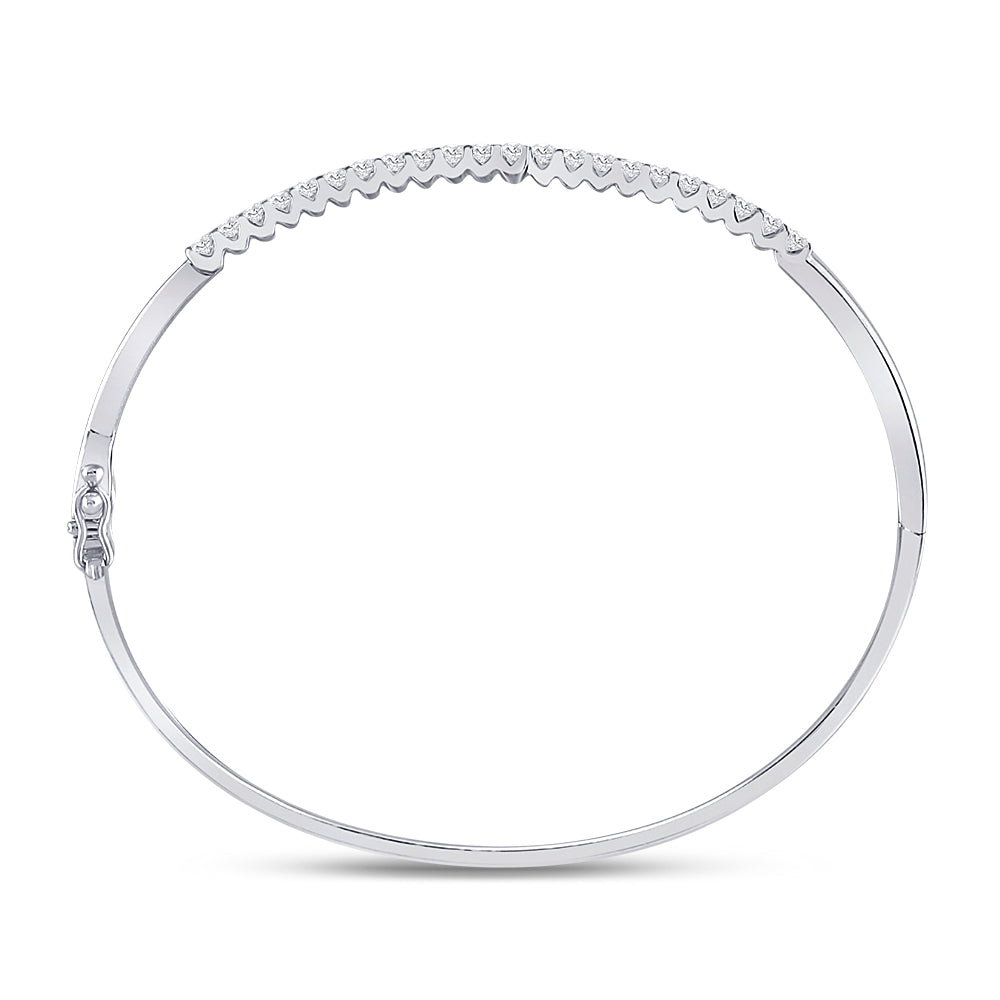 14kt White Gold Women's Diamond Bypass Bangle Bracelet 1 ctw - view 3