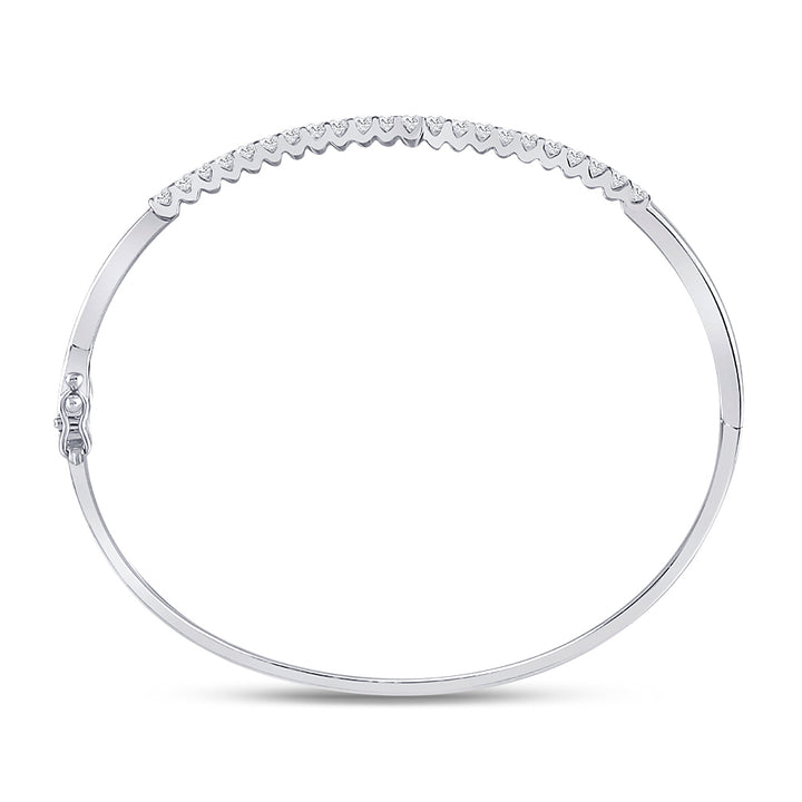 14kt White Gold Women's Diamond Bypass Bangle Bracelet 1 ctw - view 3