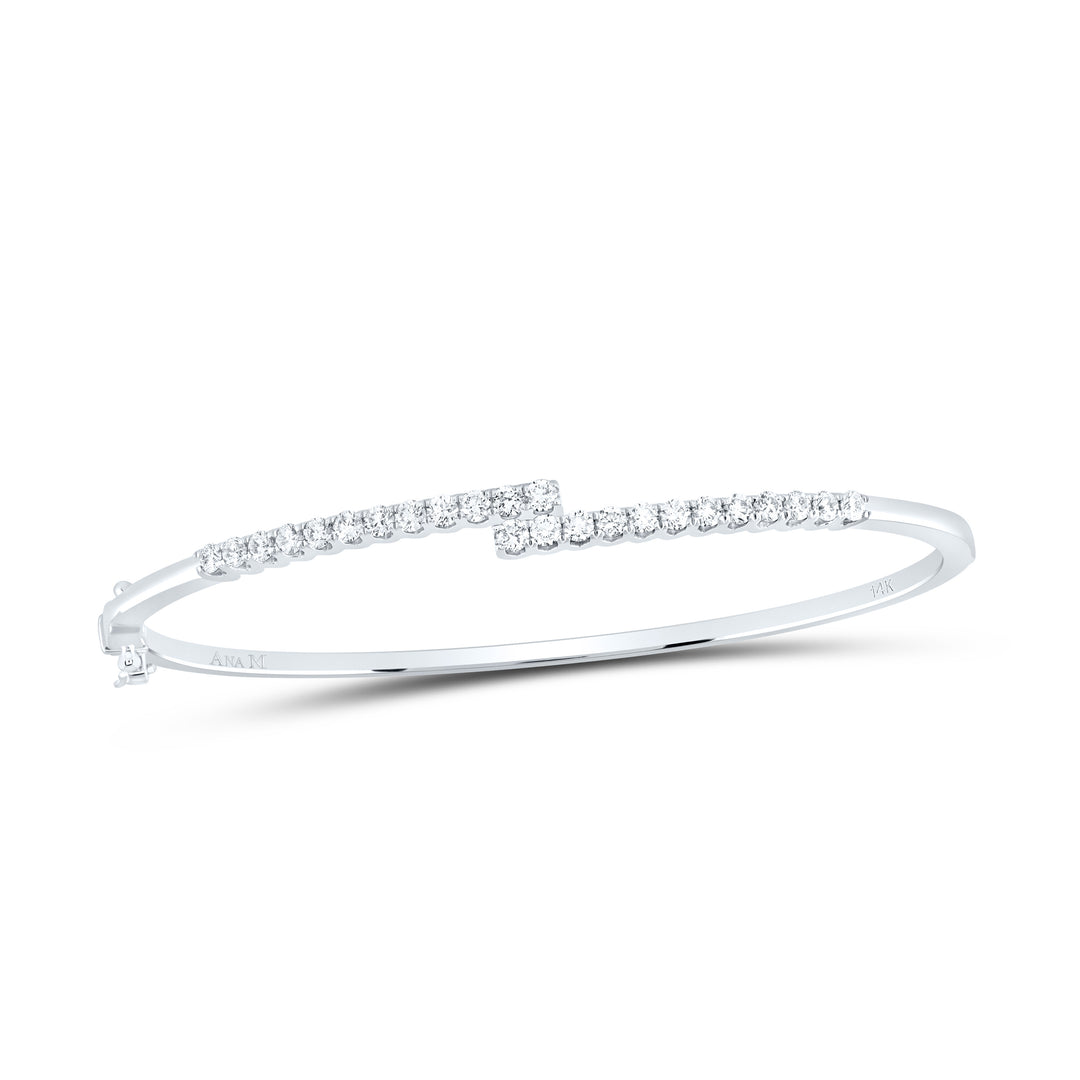 14kt White Gold Women's Diamond Bypass Bangle Bracelet 1 ctw - view 4
