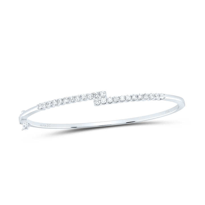 14kt White Gold Women's Diamond Bypass Bangle Bracelet 1 ctw - view 4