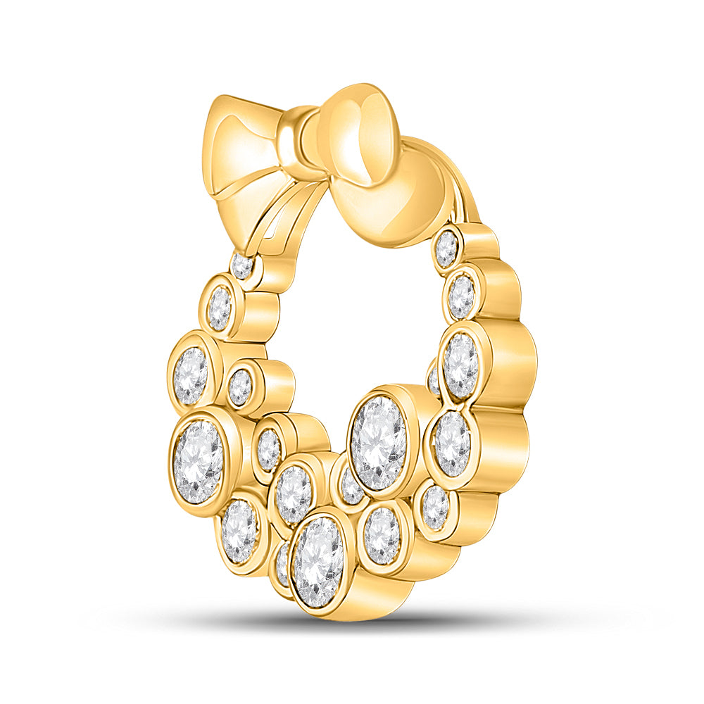 10kt Yellow Gold Women's Diamond Holiday Wreath Pendant 1/2 ctw