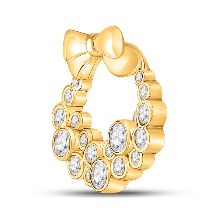 10kt Yellow Gold Women's Diamond Holiday Wreath Pendant 1/2 ctw