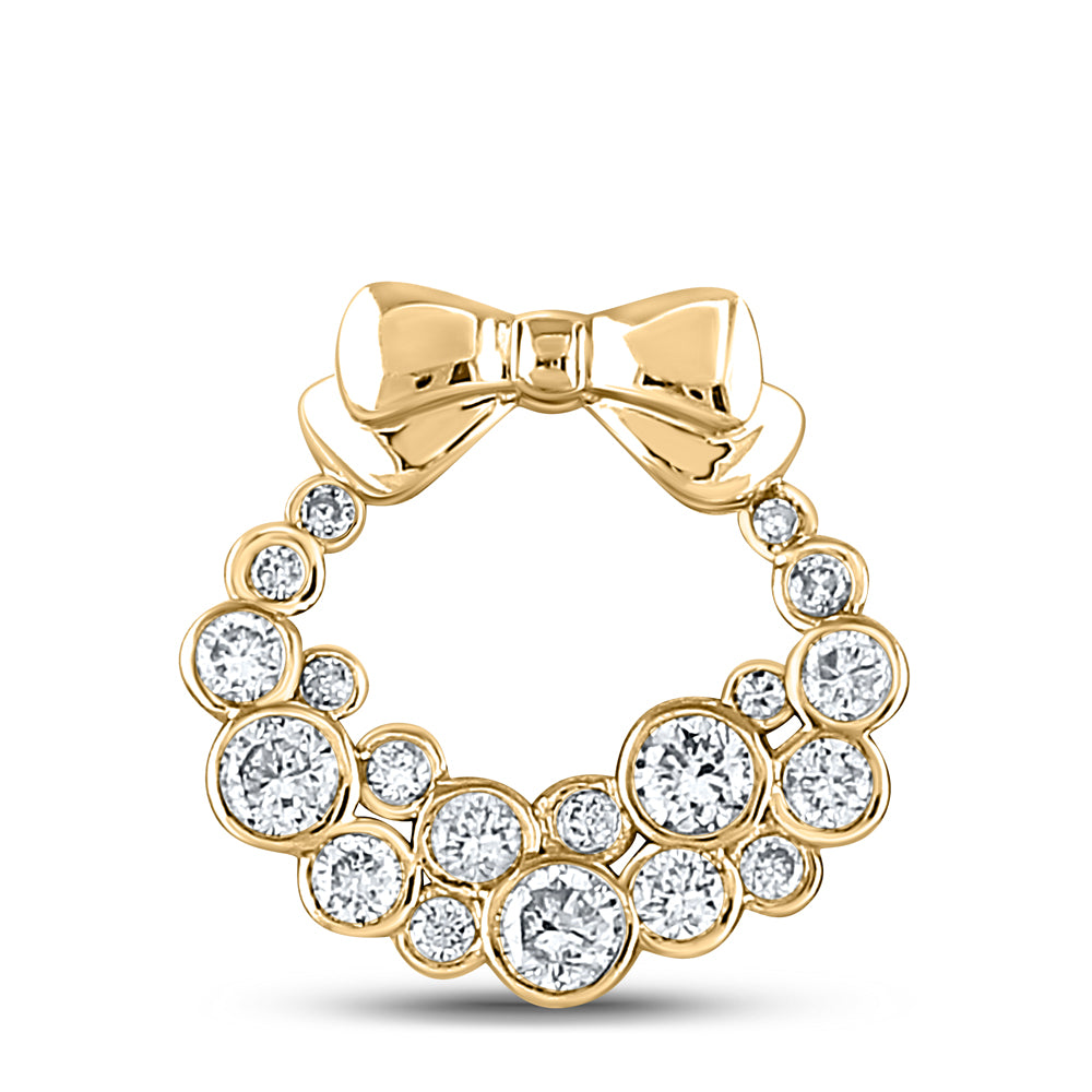 10kt Yellow Gold Women's Diamond Holiday Wreath Pendant 1/2 ctw - view 2