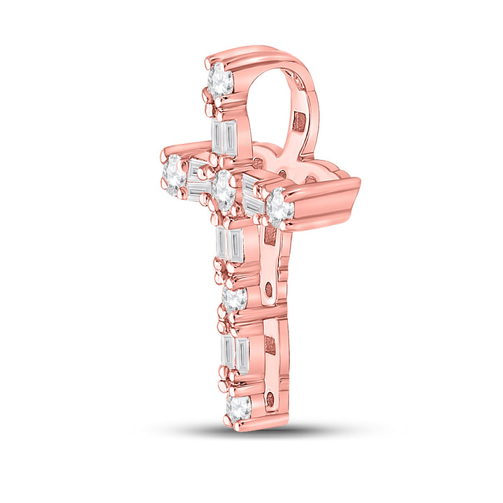 14kt Rose Gold Women's Diamond Religious Cross Pendant 1/4 ctw